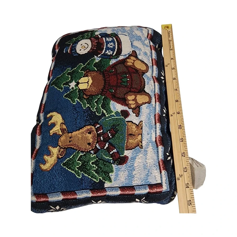Vintage Christmas Winter Tapestry Pillow Moose‎ Snowman Woven Decorative Cushion